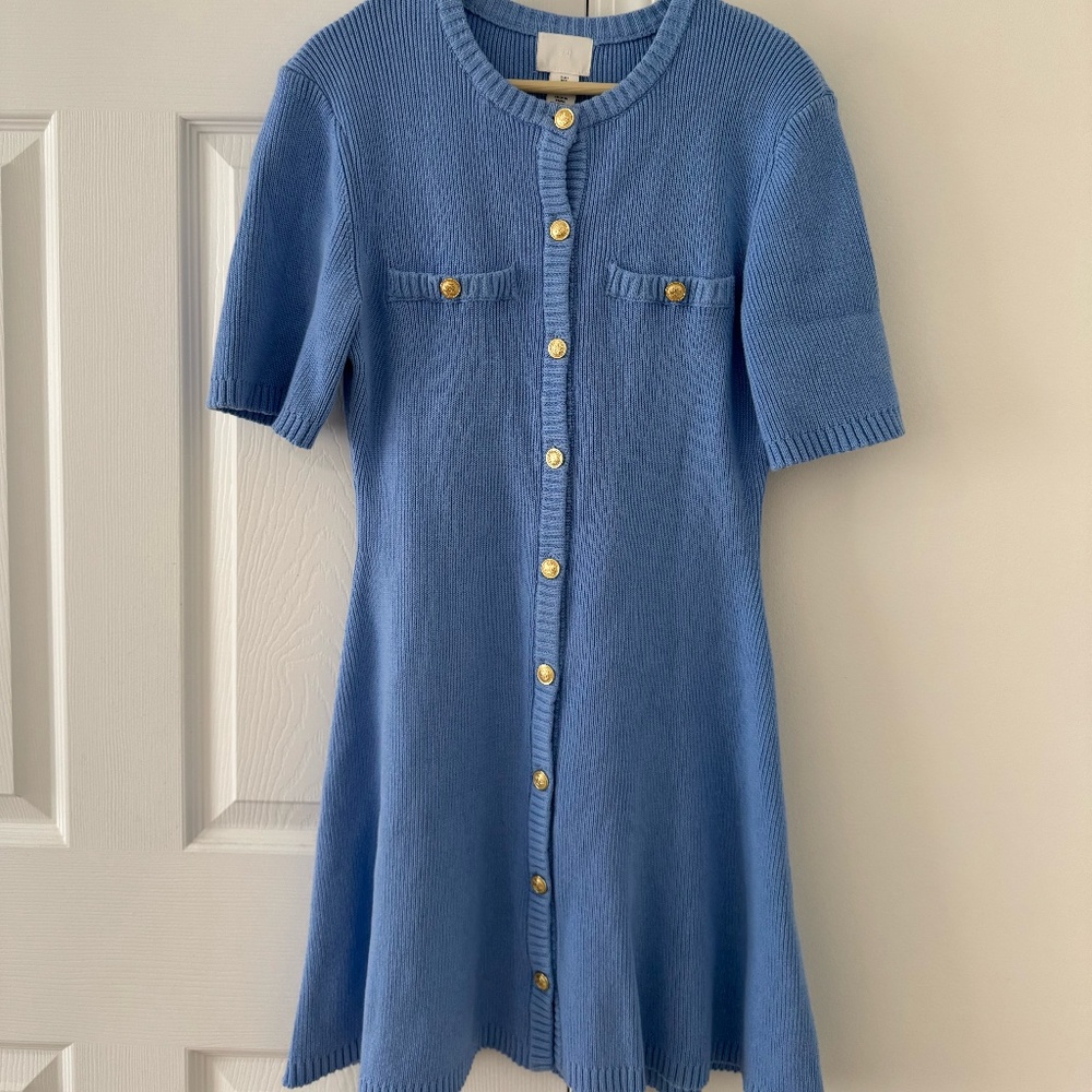 Rib knit blue dress